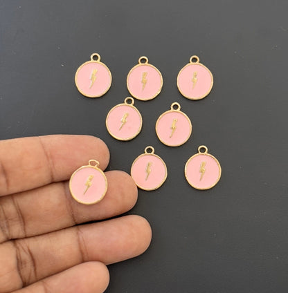 Four Pieces Enamelled Charms - Lightning Bolt - Rose Color