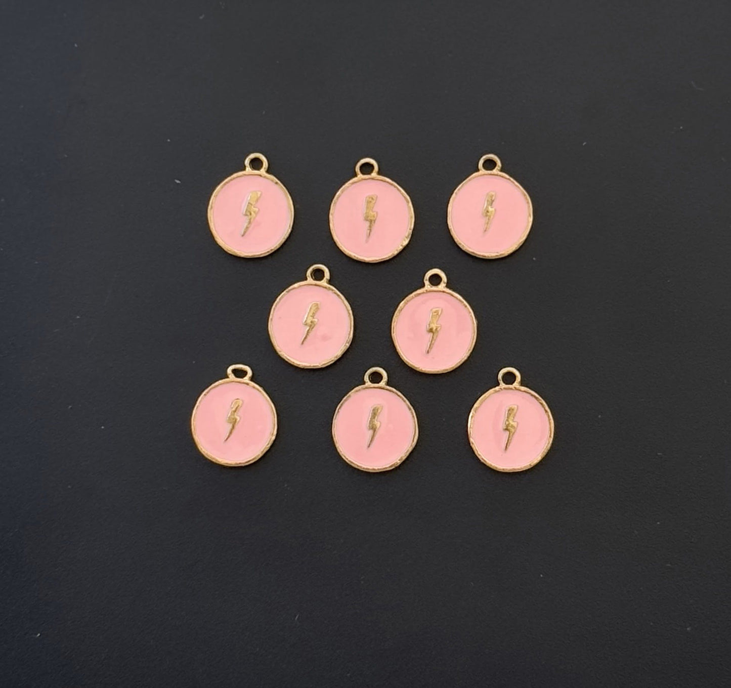 Four Pieces Enamelled Charms - Lightning Bolt - Light Pink Color