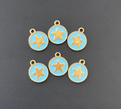 Four Pieces Enamelled Charms - Gold Star Sky Blue Charms