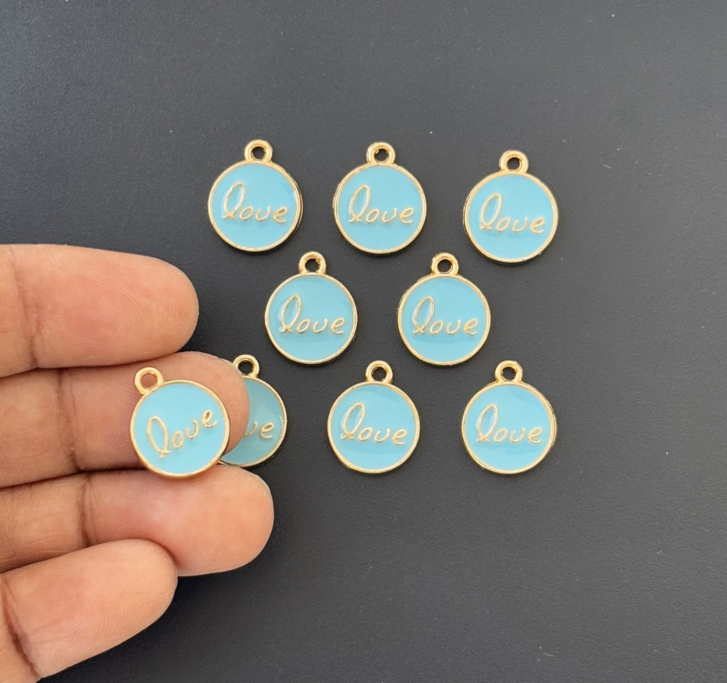 Four Pieces Enamelled Charms - Blue Love Charms