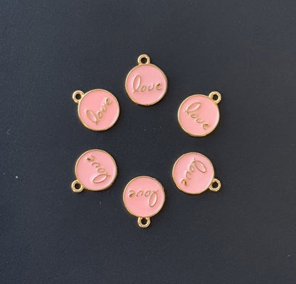Four Pieces Enamelled Charms - Pink Love Charms