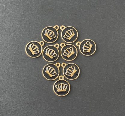 Four Pieces Enamelled Charms - Black Crown Charms
