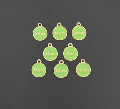 Four Pieces Enamelled Charms - Green Enamel Mom Charms