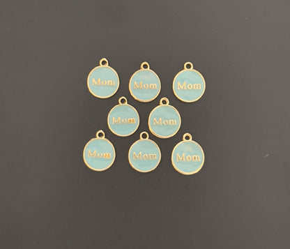 Four Pieces Enamelled Charms - Sky Blue Enamel Mom Charms