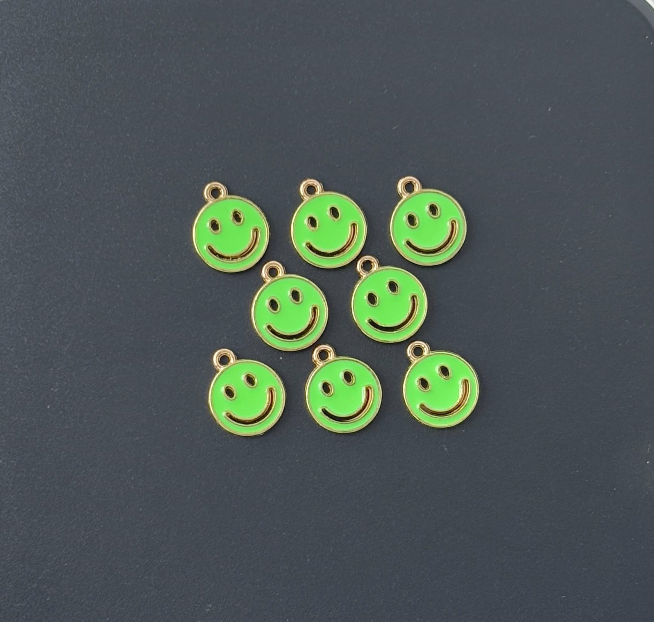 Four Pieces Enamelled Charms - Light Green Smiley Charms