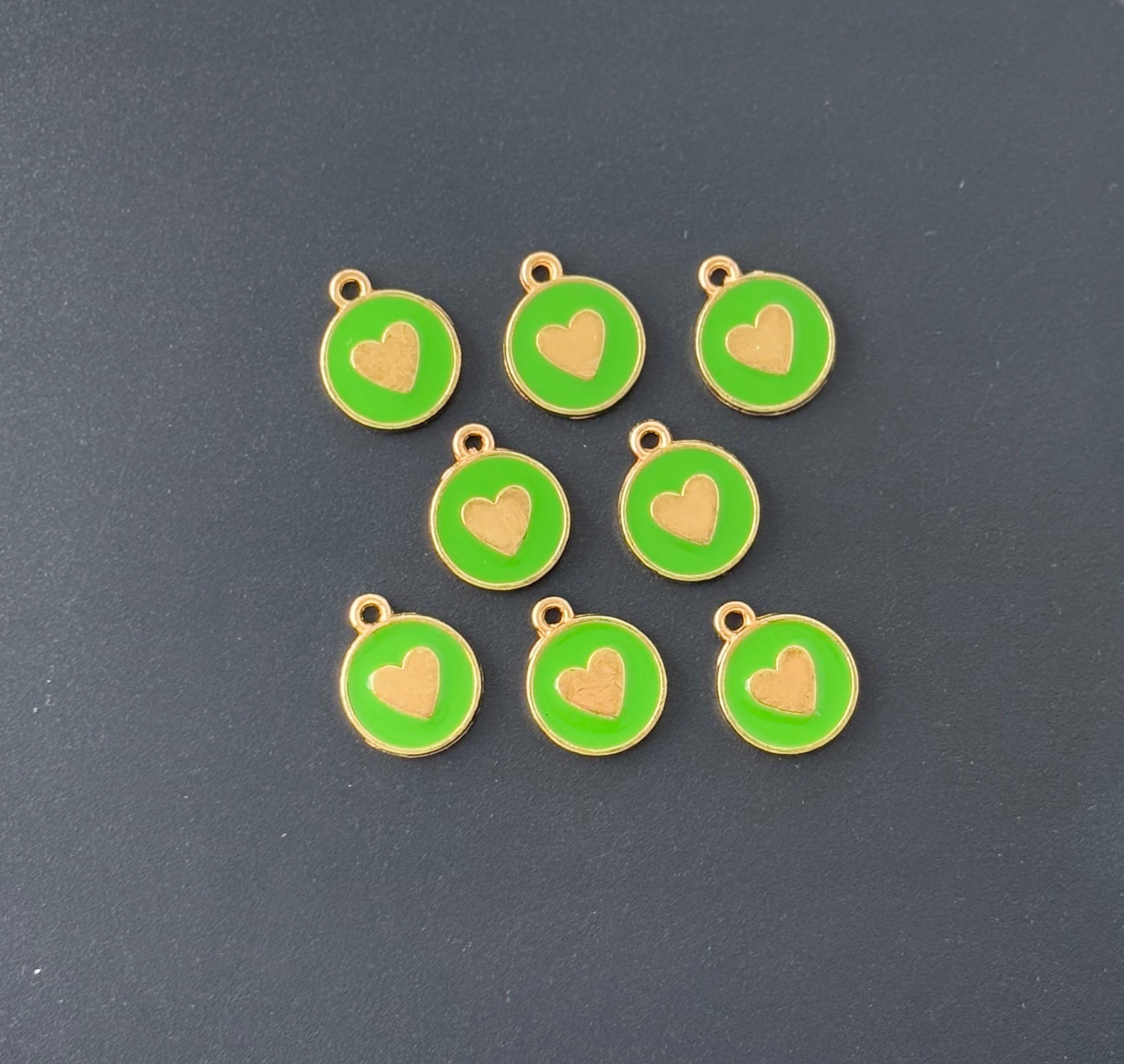 Four Pieces Enamelled Charms - Green Heart Charms