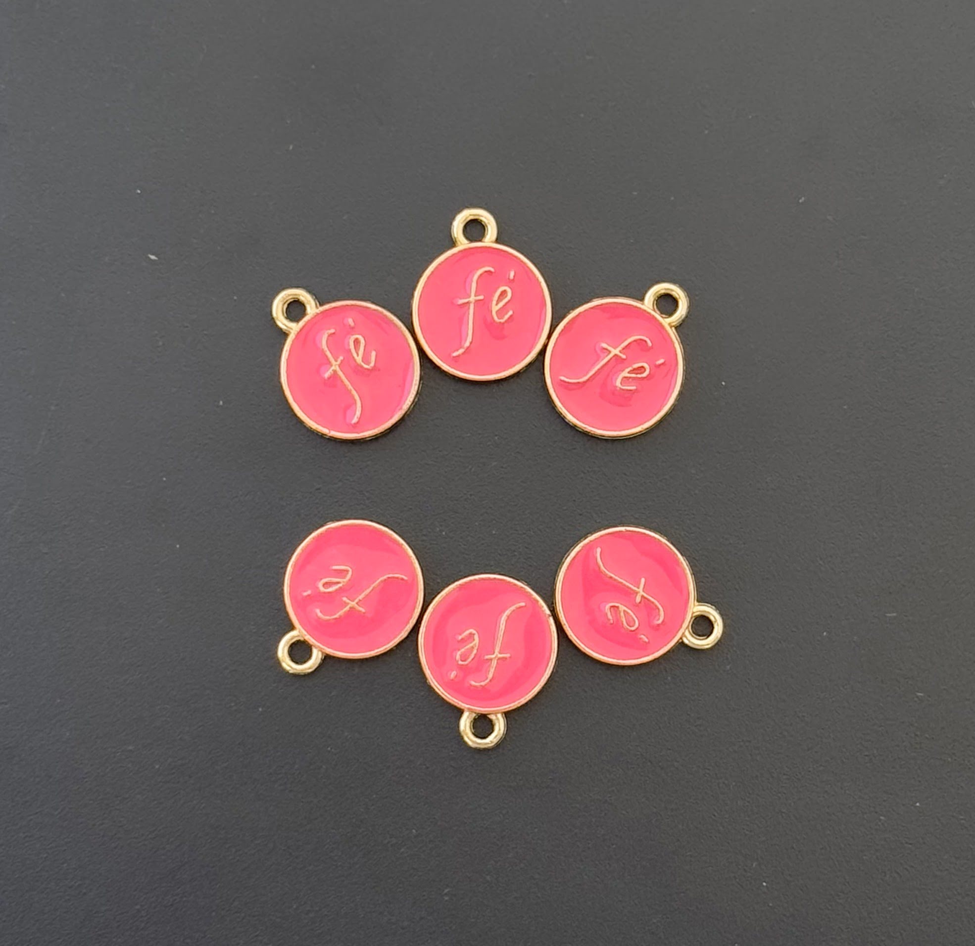 Four Pieces Enamelled Charms - Fe Meaning Faith - Rose Color