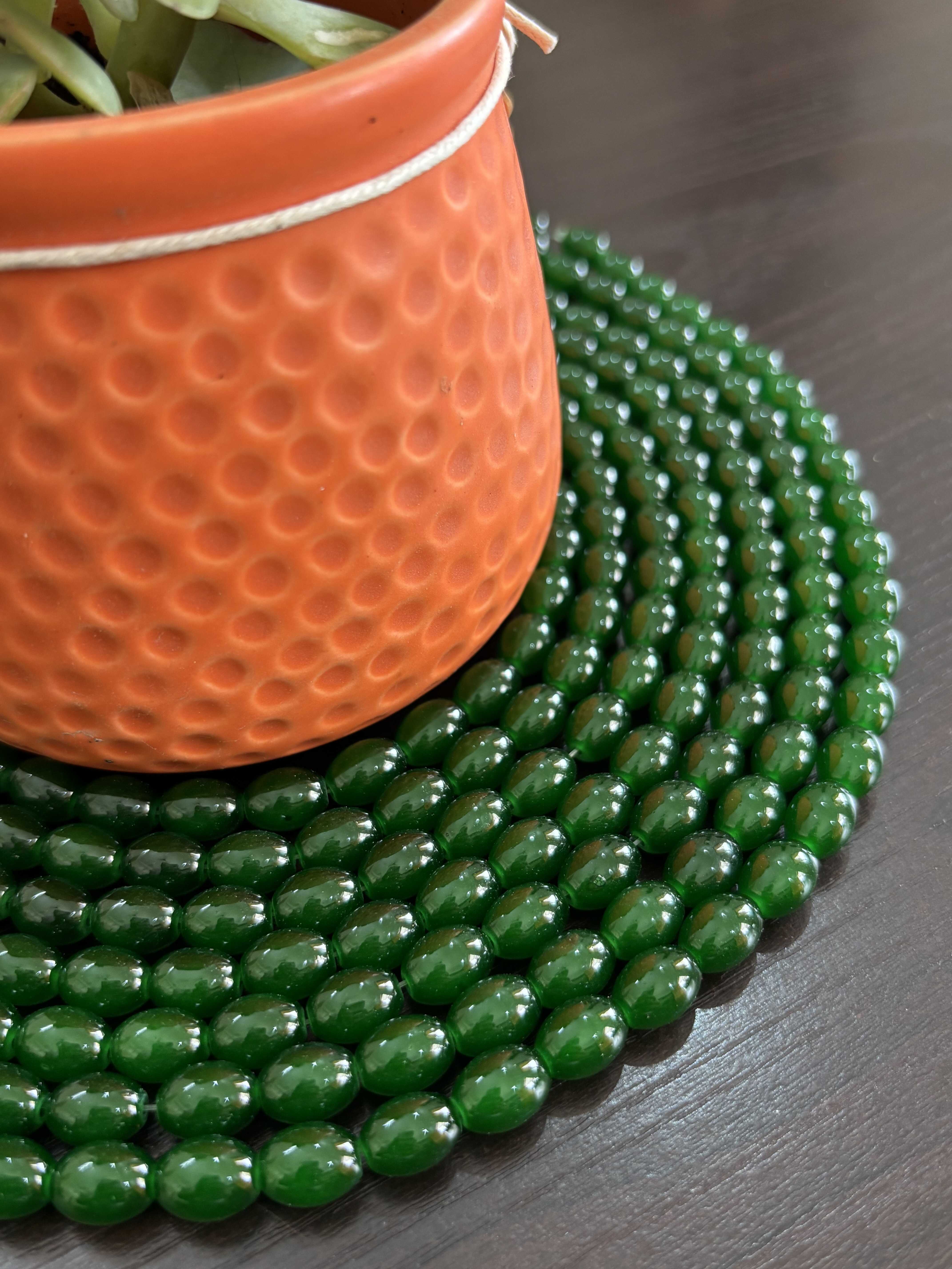 Oval Green Glass Beads