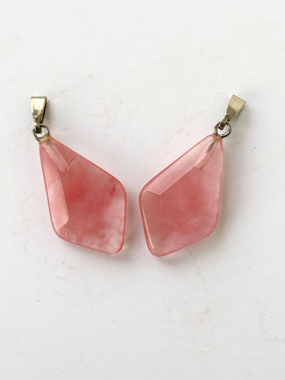 Blush Pink Kite Shaped Faceted Semi-Precious Stone Pendant