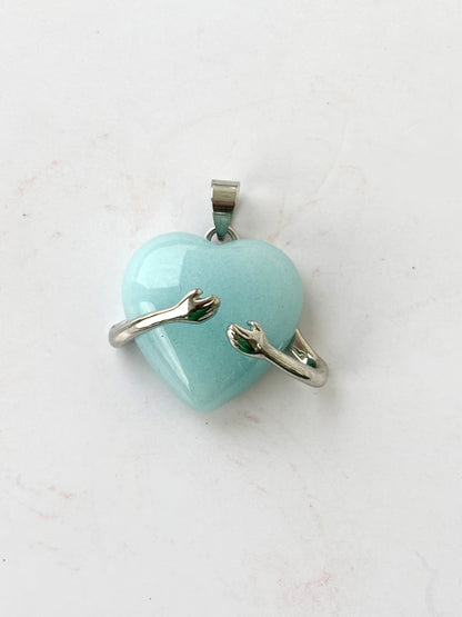 Light Blue Hugging Heart Semi-Precious Stone Pendant