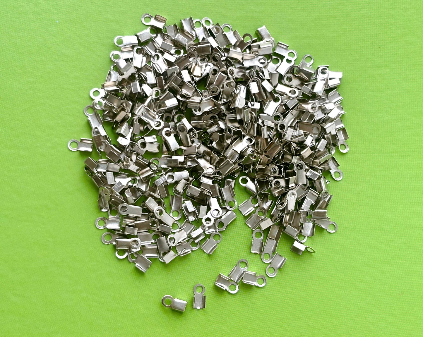 Smooth Rhodium Fold-Over Cord Crimp Ends