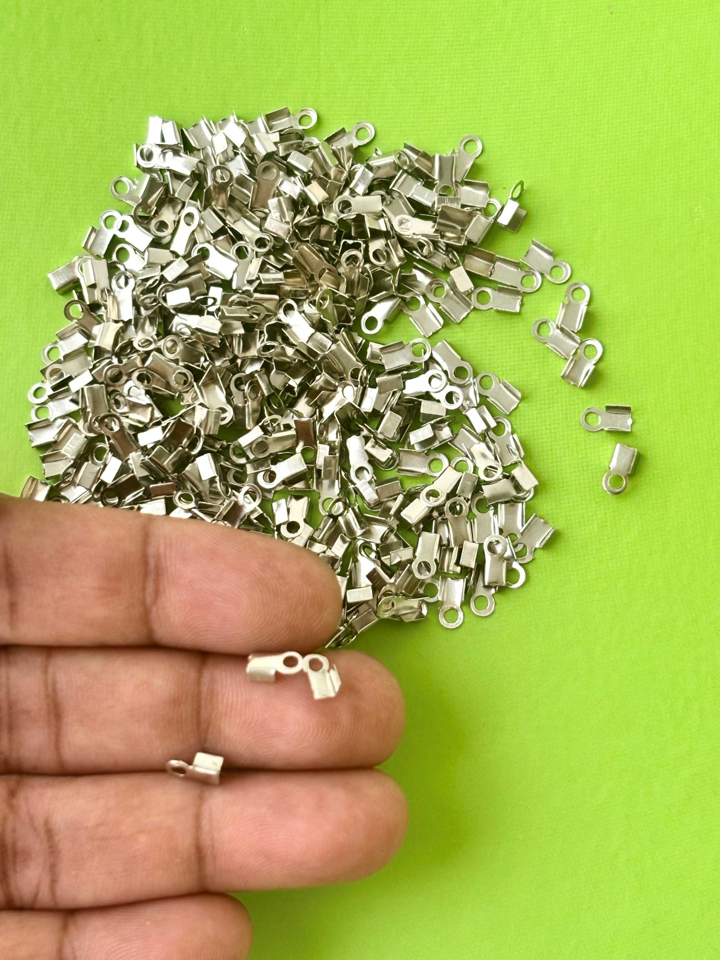 Smooth Rhodium Fold-Over Cord Crimp Ends