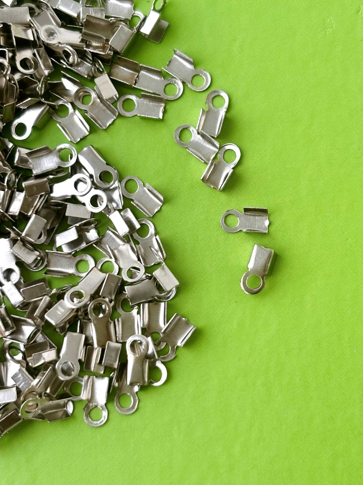 Smooth Rhodium Fold-Over Cord Crimp Ends