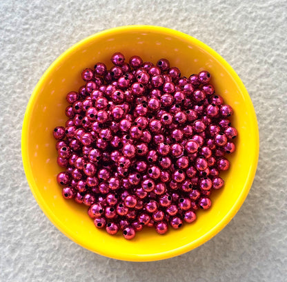 Metallic Rose Acrylic Round Beads 6MM