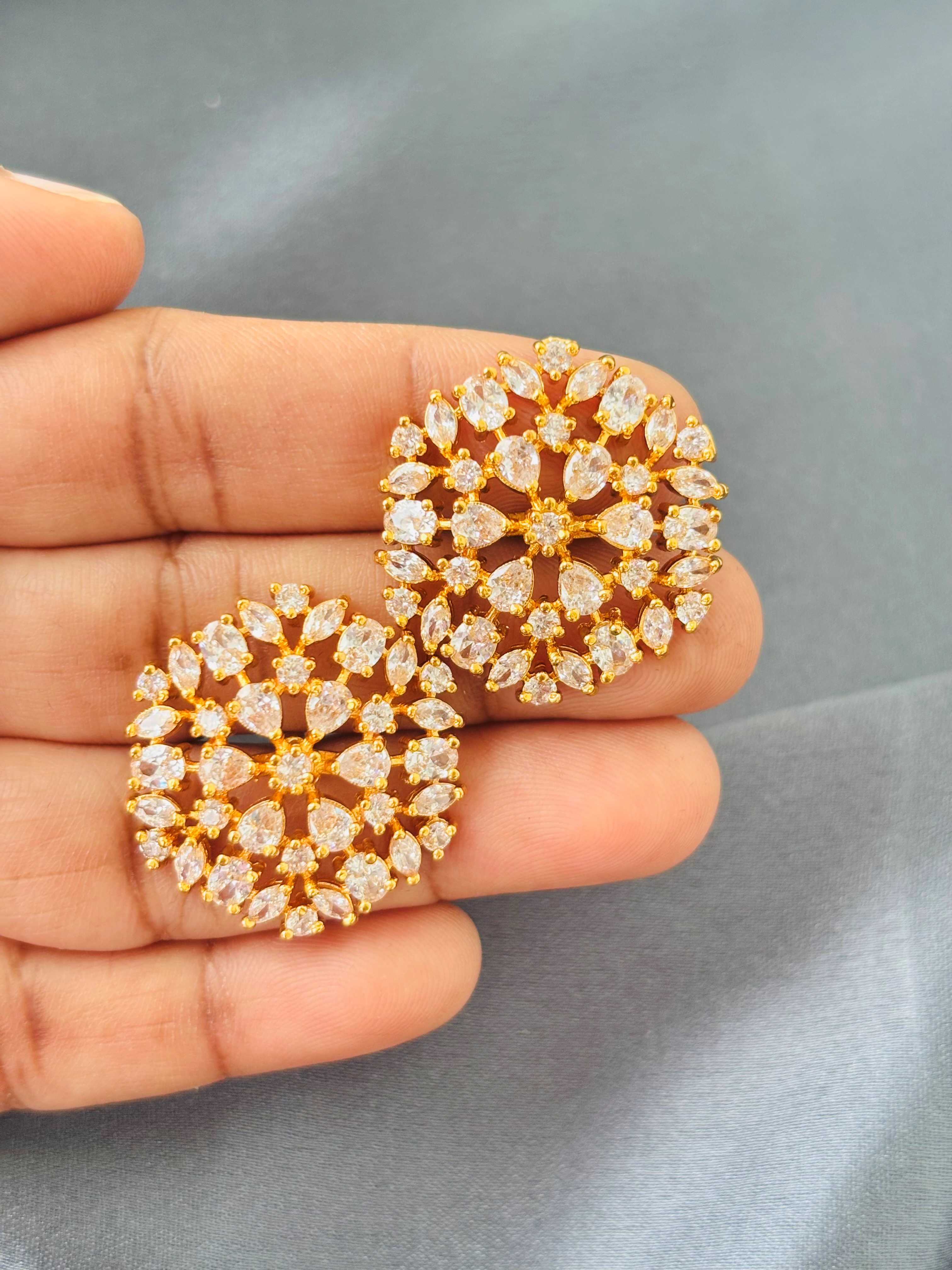 Gold Plated White Stone Cluster Studs