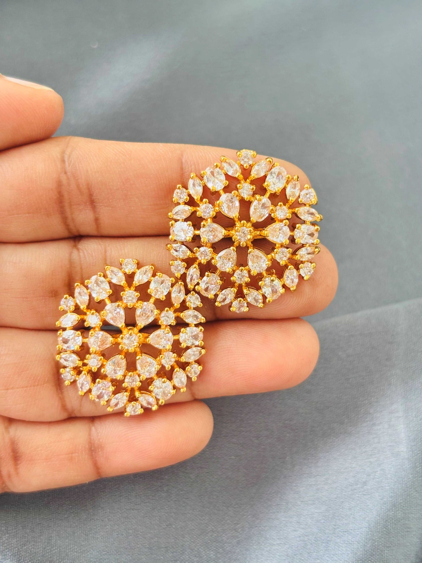 Gold Plated White Stone Cluster Studs