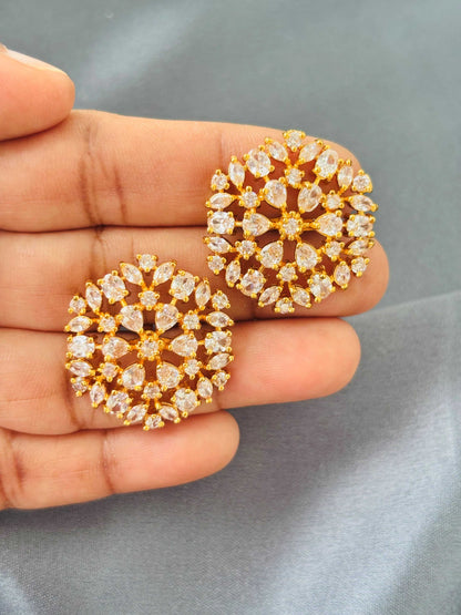 Gold Plated White Stone Cluster Studs