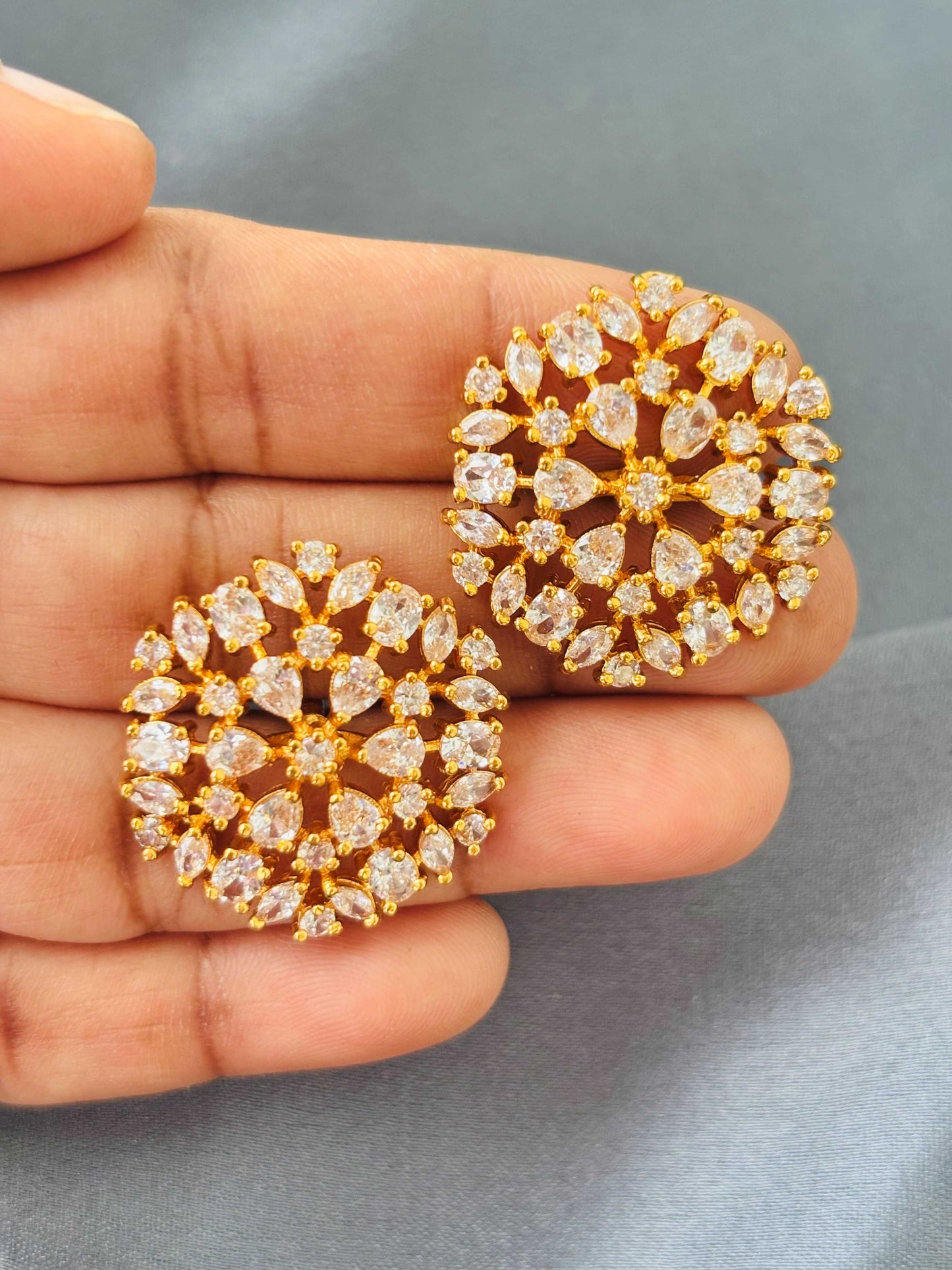 Gold Plated White Stone Cluster Studs