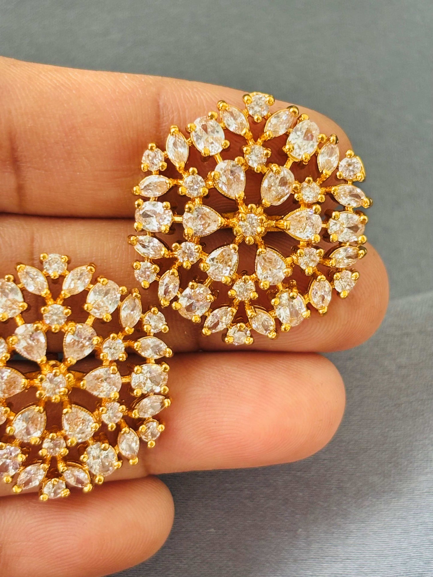 Gold Plated White Stone Cluster Studs