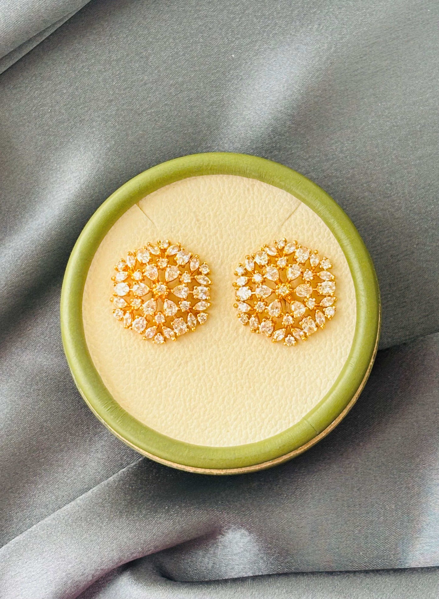 Gold Plated White Stone Cluster Studs