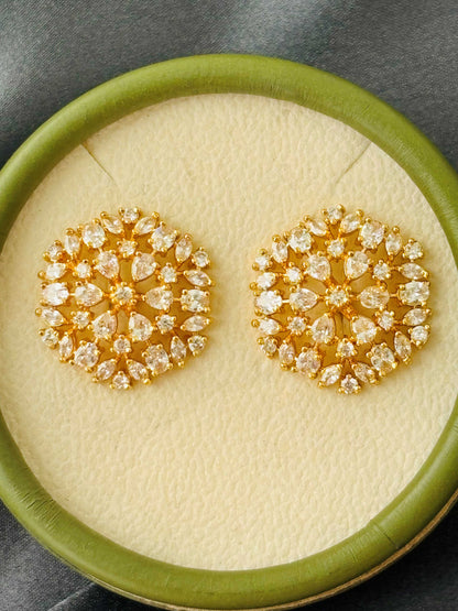 Gold Plated White Stone Cluster Studs