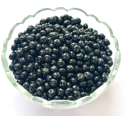 Opaque Black Flat Round Glass Beads
