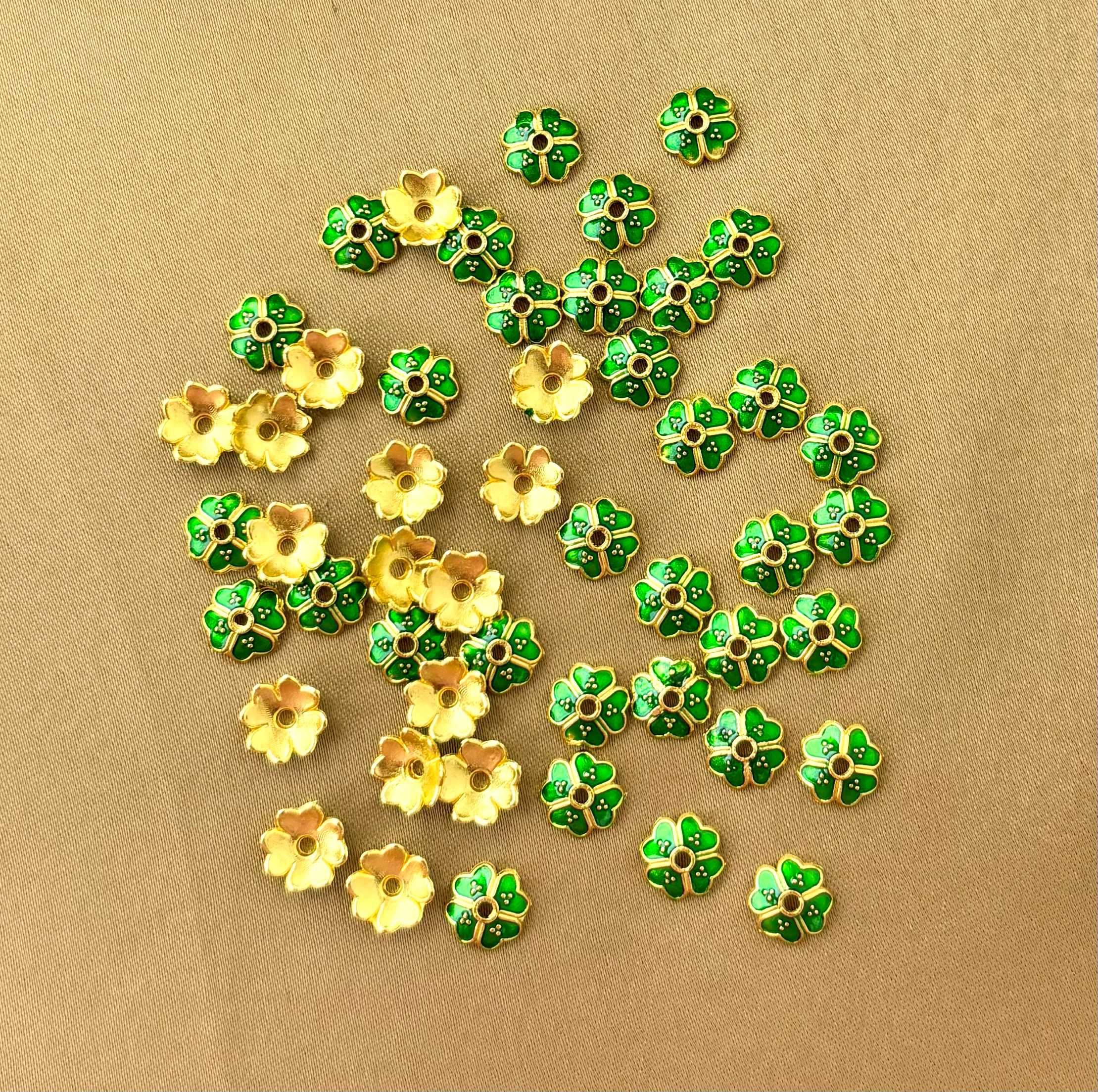Green Enamel Gold Bead Caps