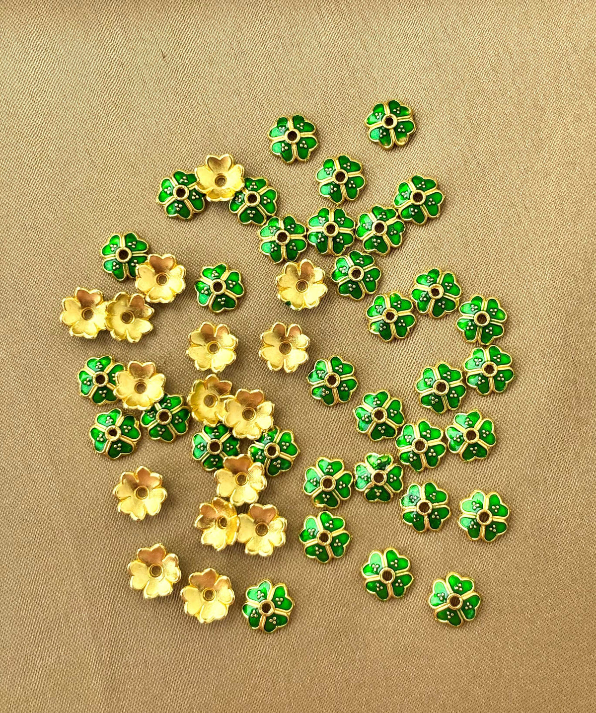Green Enamel Gold Bead Caps