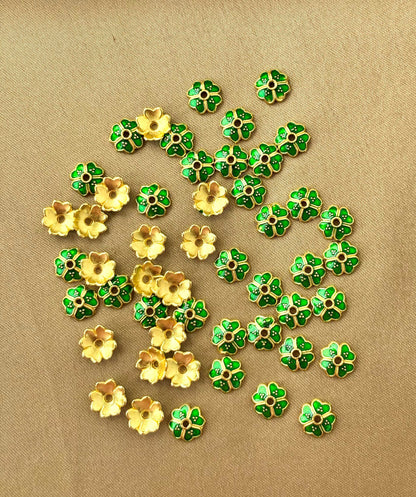 Green Enamel Gold Bead Caps