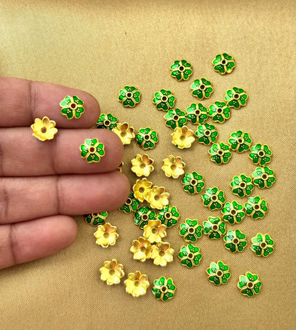 Green Enamel Gold Bead Caps