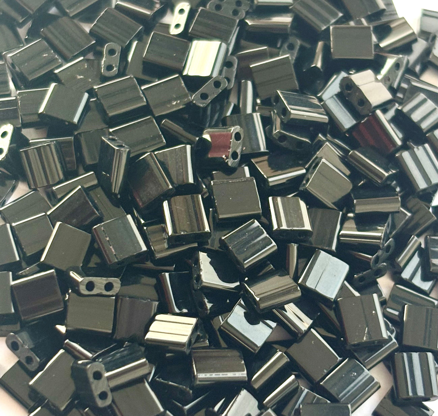 Black Tila Beads - Two-Hole Square Beads for Jewelry