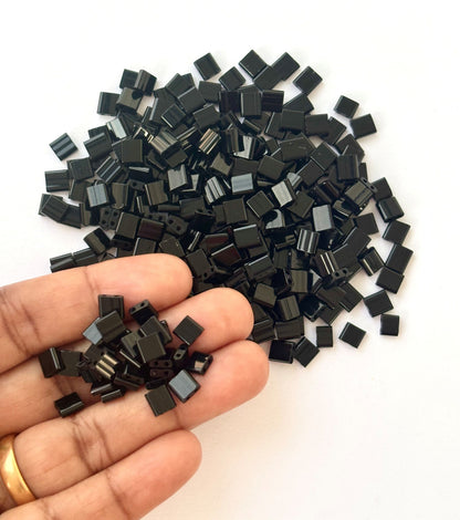 Black Tila Beads - Two-Hole Square Beads for Jewelry