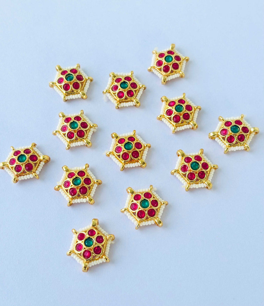 Red and Green Hexagonal Kundans