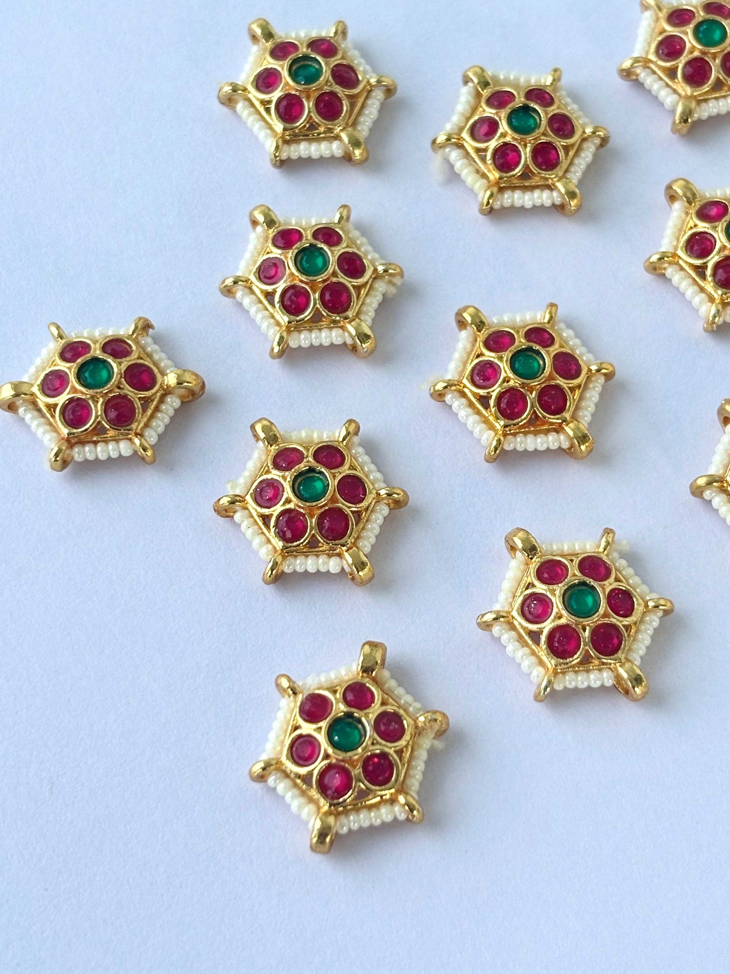 Red and Green Hexagonal Kundans