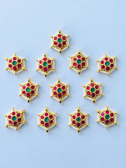 Red and Green Hexagonal Kundans