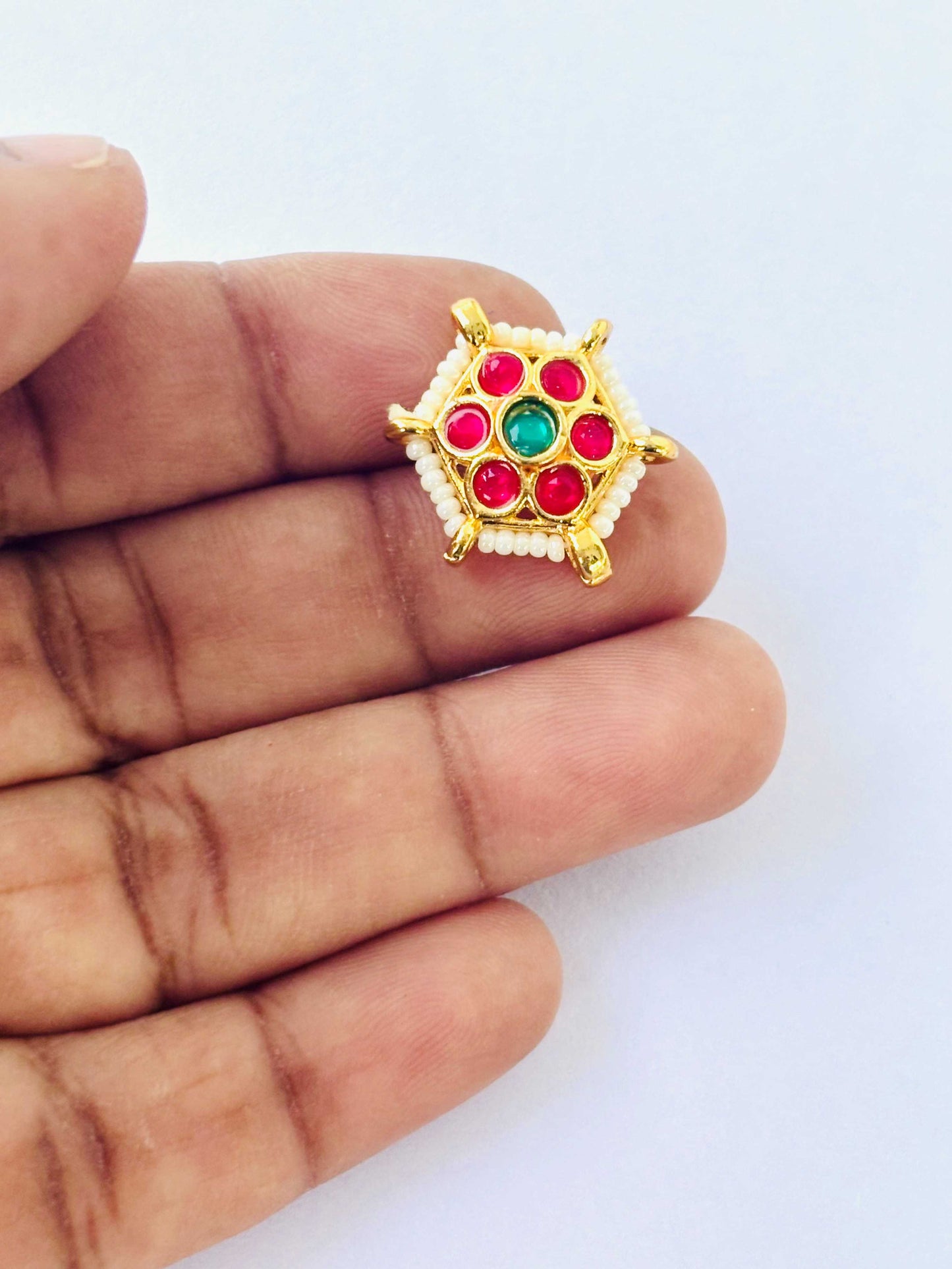 Red and Green Hexagonal Kundans