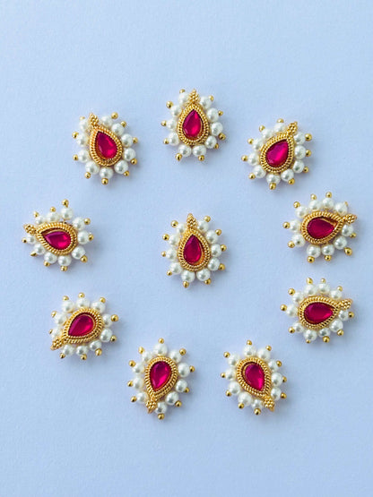 Pink Teardrop Pearl Kundans