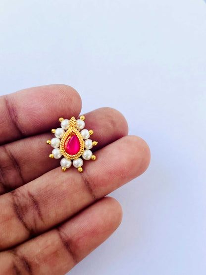 Pink Teardrop Pearl Kundans