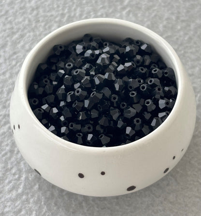 Glass Bicone Beads Pitch Black 4MM