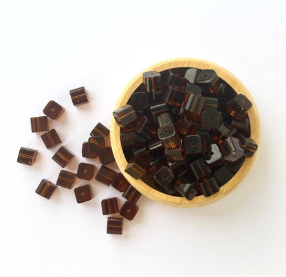 Amber Brown Cube Glass Beads