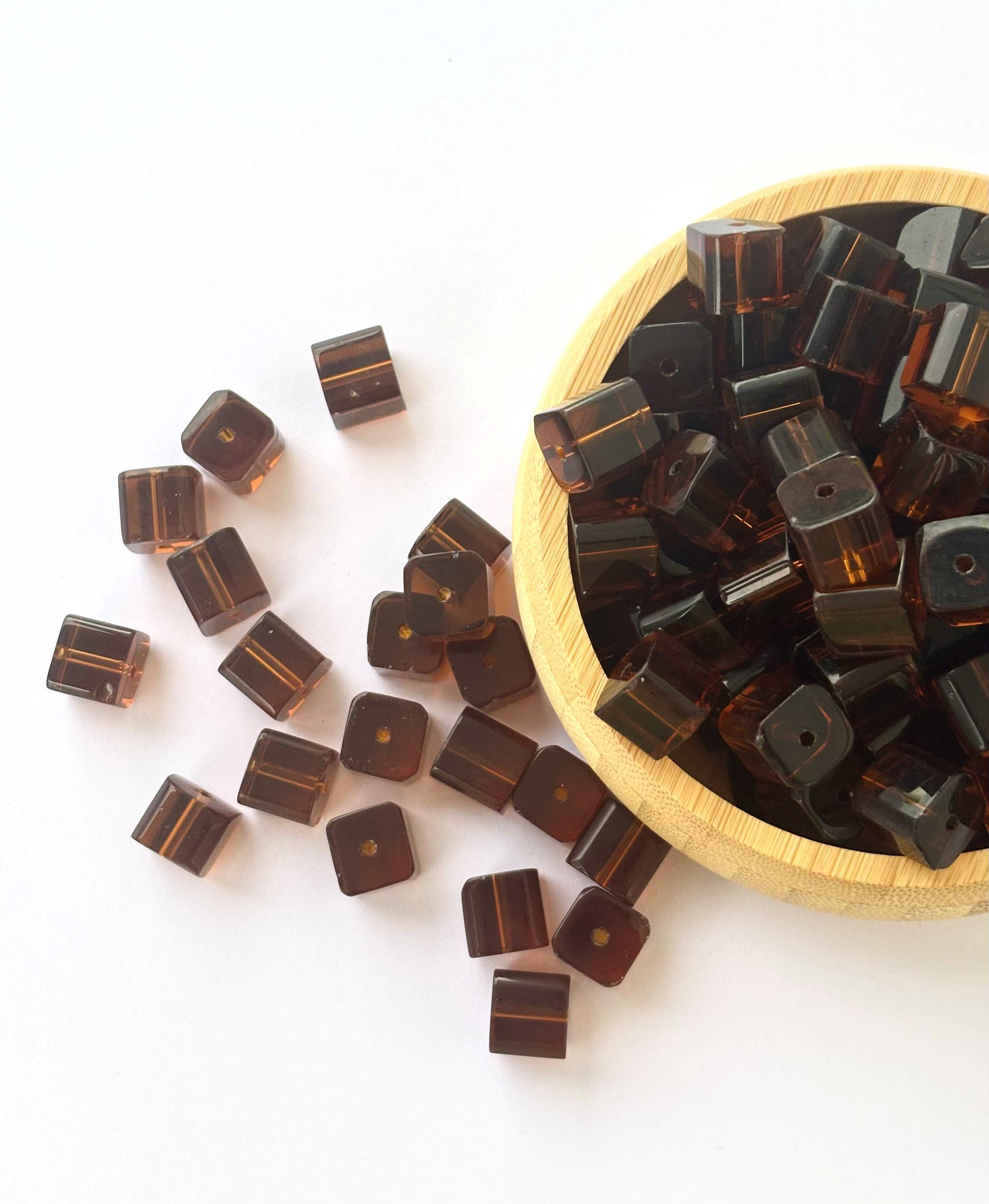 Amber Brown Cube Glass Beads