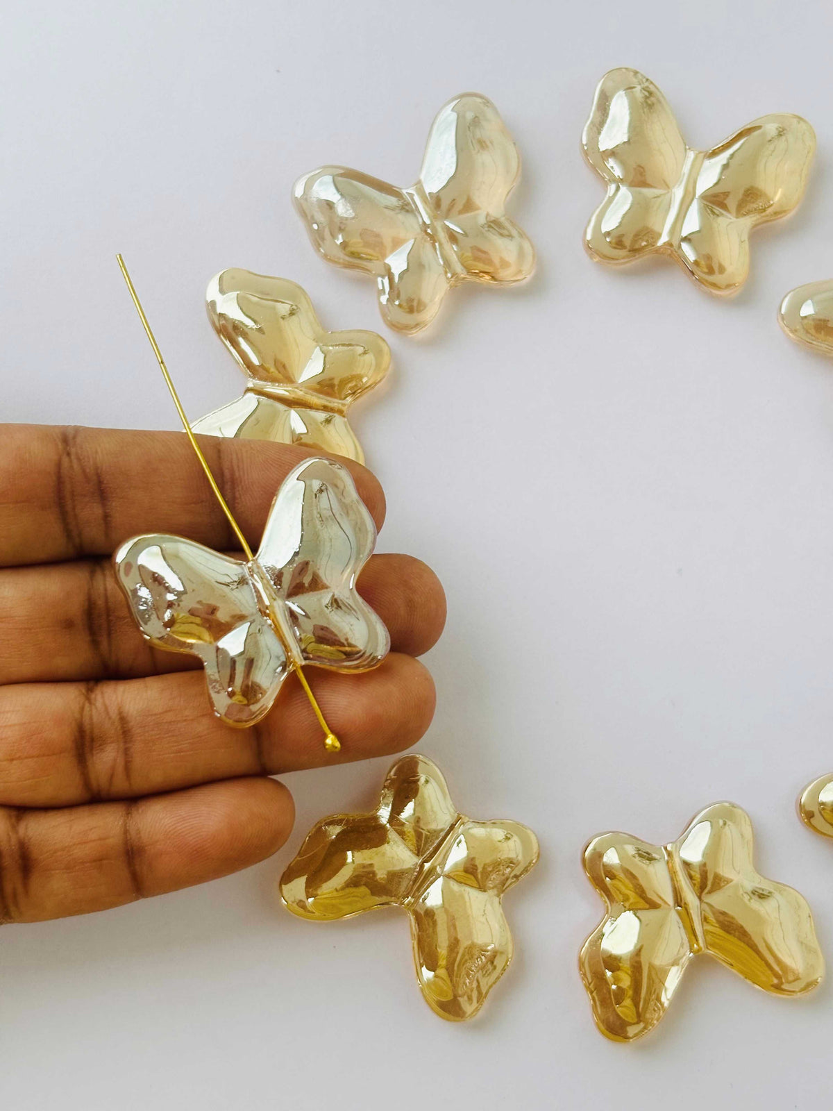 Luminous Amber Glass Butterfly Beads for Jewelry Making