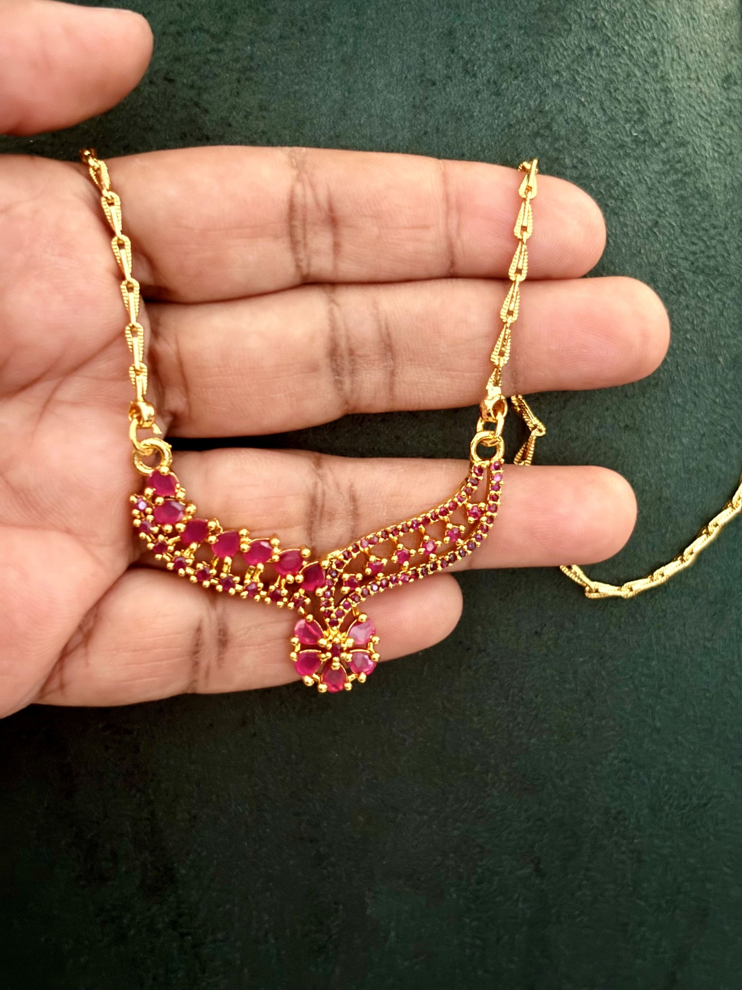Chain with Ruby Pink Stone Pendant