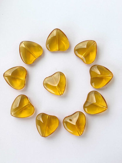 Amber Tone Brown Glass Heart Beads for Jewelry Making