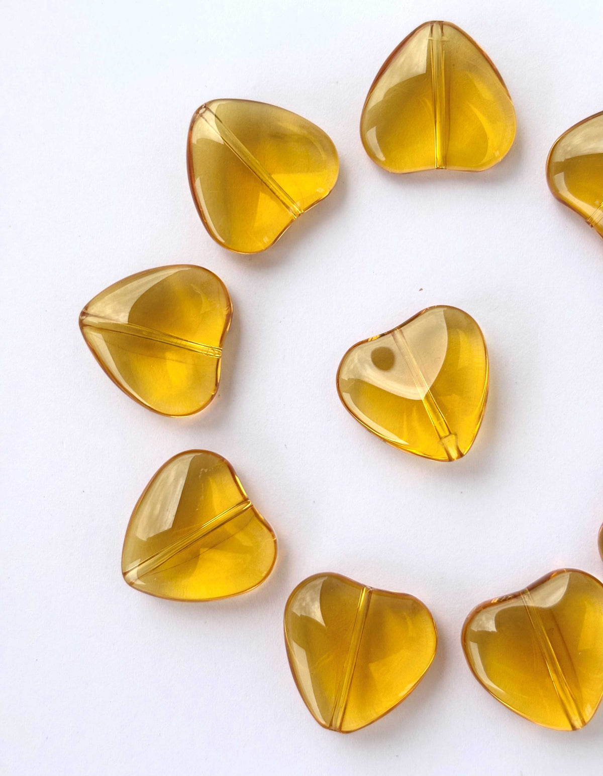 Amber Tone Brown Glass Heart Beads for Jewelry Making