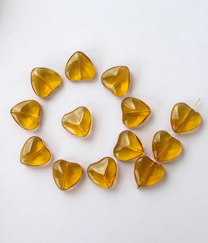 Amber Tone Brown Glass Heart Beads for Jewelry Making