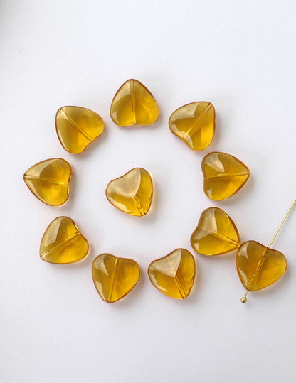 Amber Tone Brown Glass Heart Beads for Jewelry Making