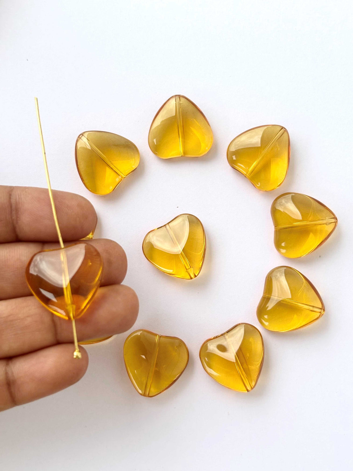 Amber Tone Brown Glass Heart Beads for Jewelry Making