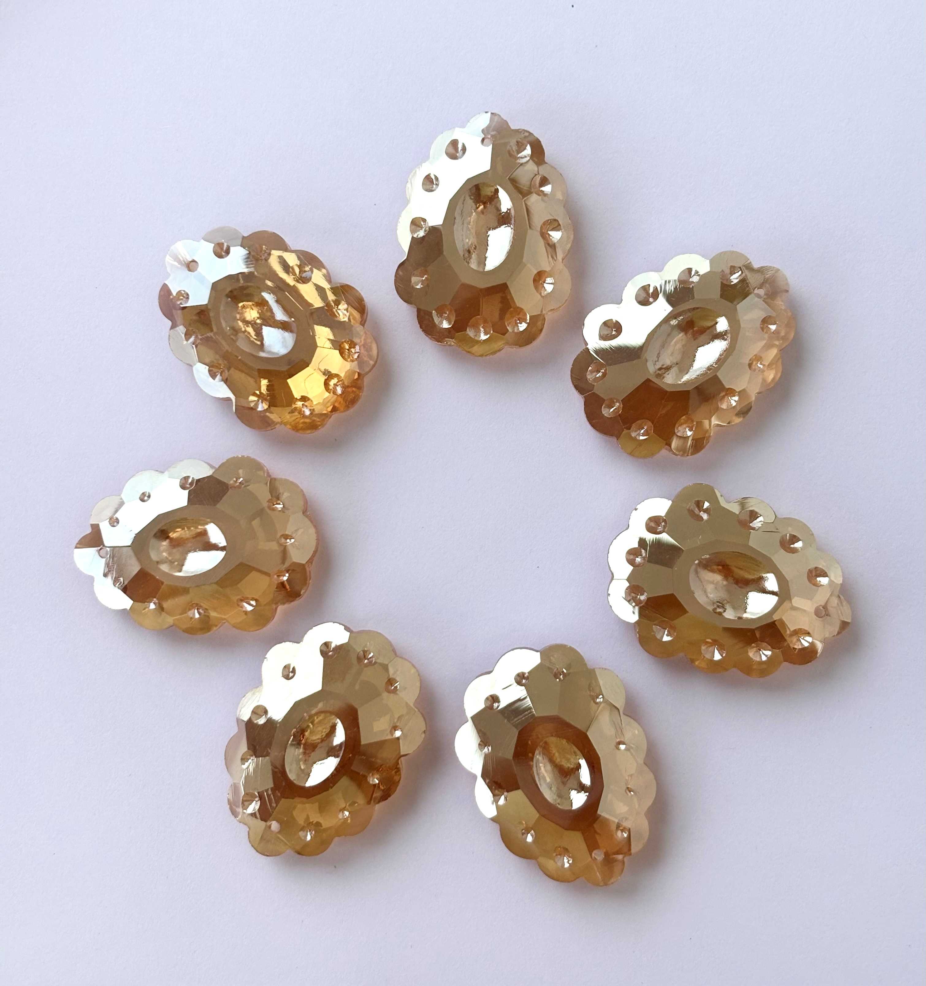Champagne Scalloped Oval Faceted Glass Beads