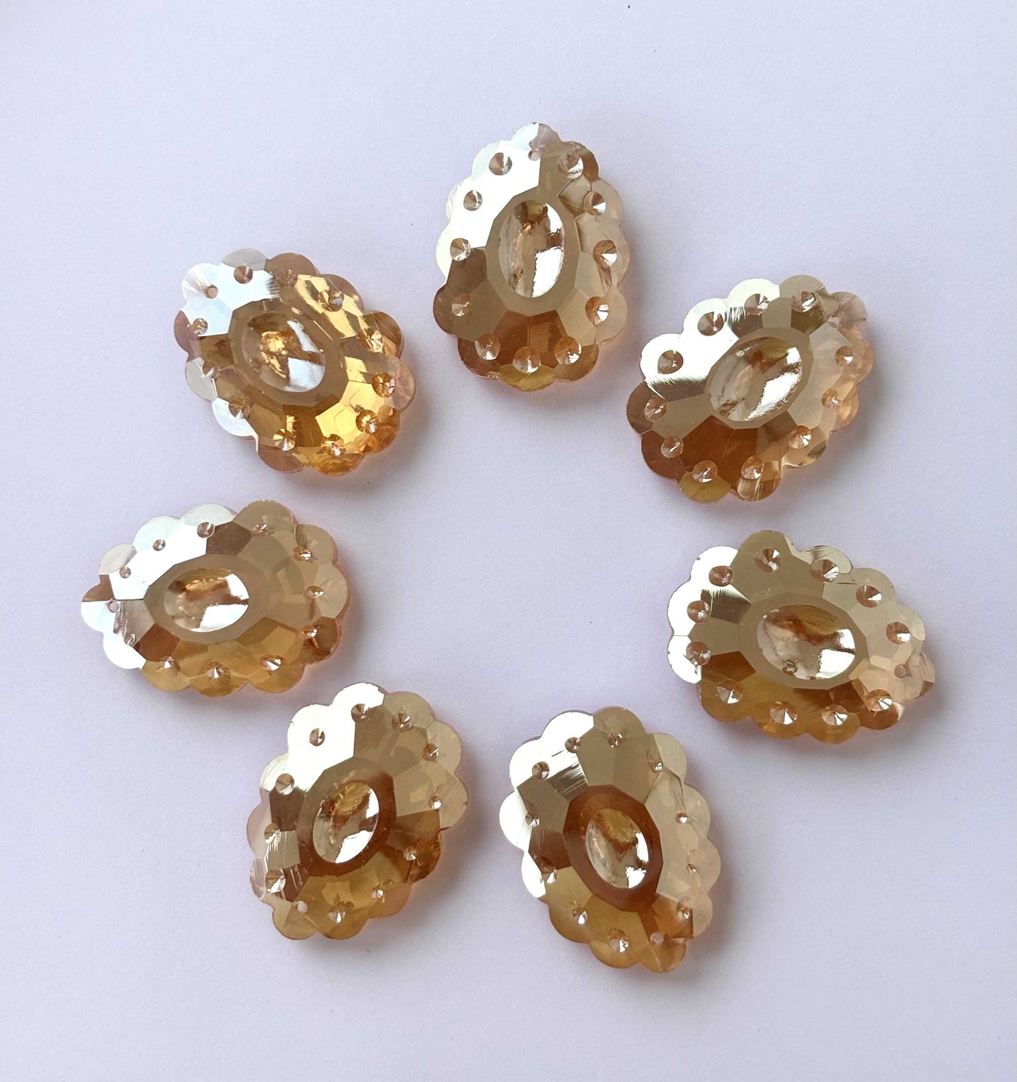 Champagne Scalloped Oval Faceted Glass Beads